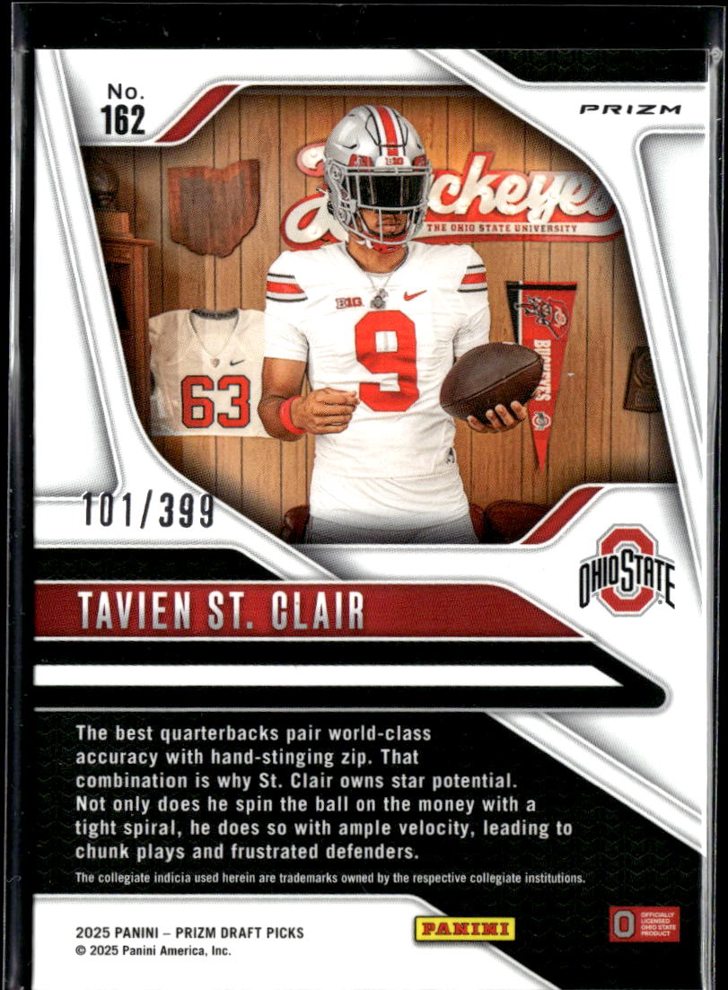 Tavien St. Clair 2025 Prizm Draft Picks Red Prizm Rookie 101/399 Ohio State