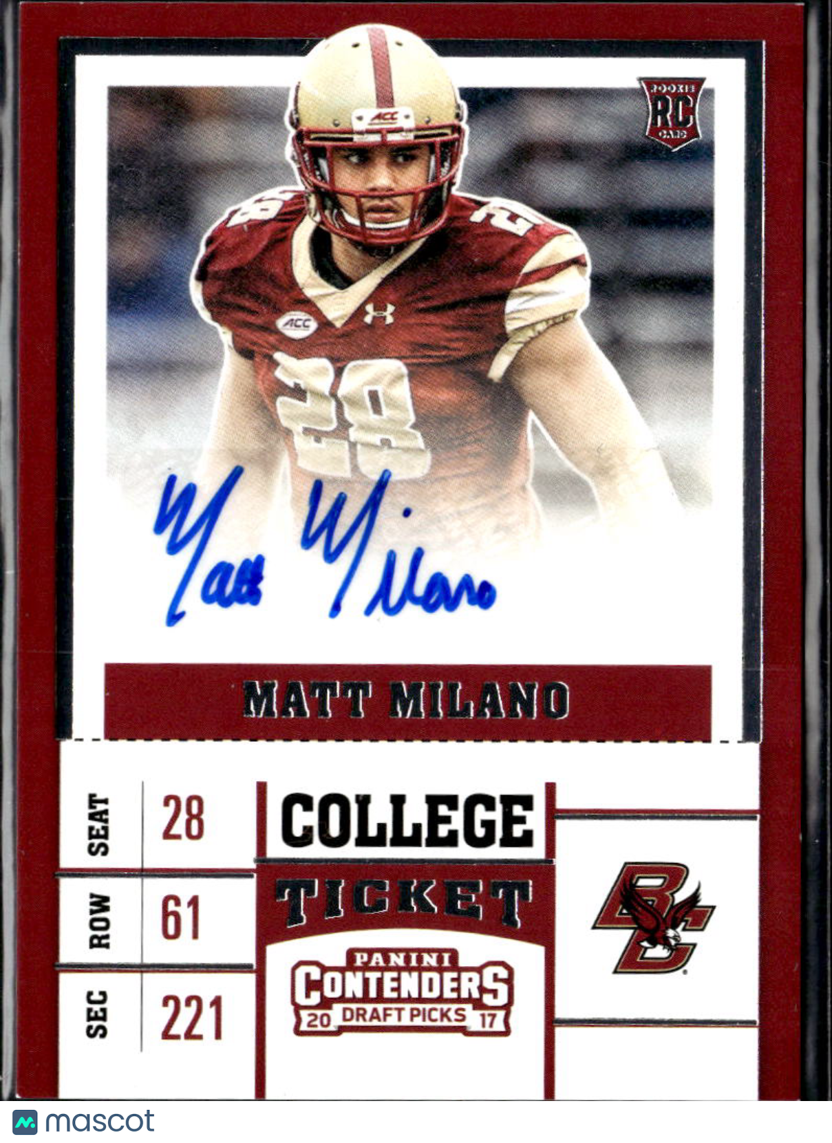 Matt Milano 2017 Contenders Auto Autograph RC Rookie Boston College Bills