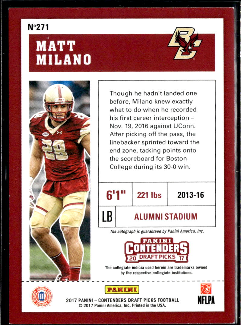 Matt Milano 2017 Contenders Auto Autograph RC Rookie Boston College Bills