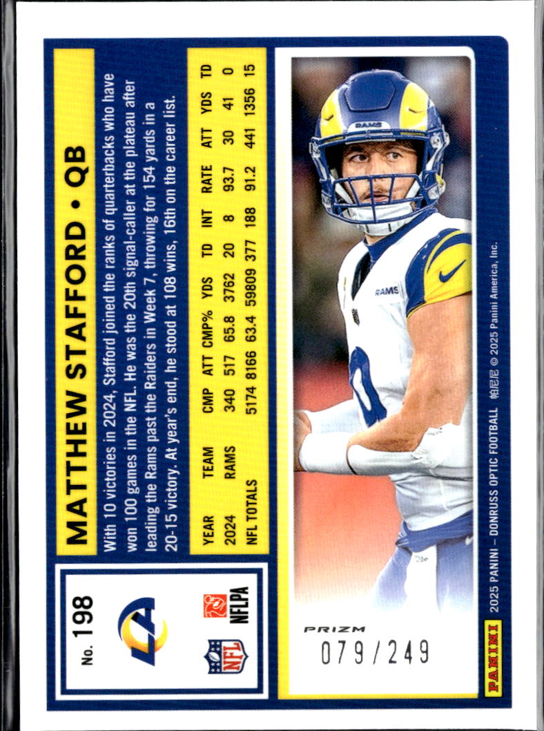 Matthew Stafford 2025 Optic BLUE Prizm 79/249 Los Angeles Rams