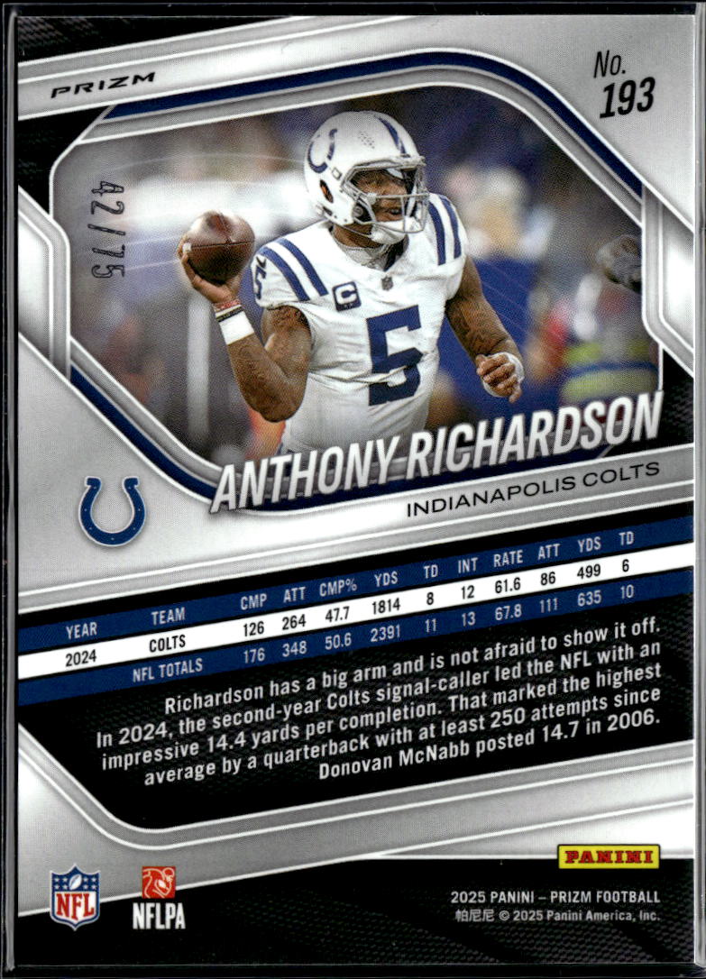 Anthony Richardson 2025 Prizm Green Scope Prizm 42/75 Indianapolis Colts