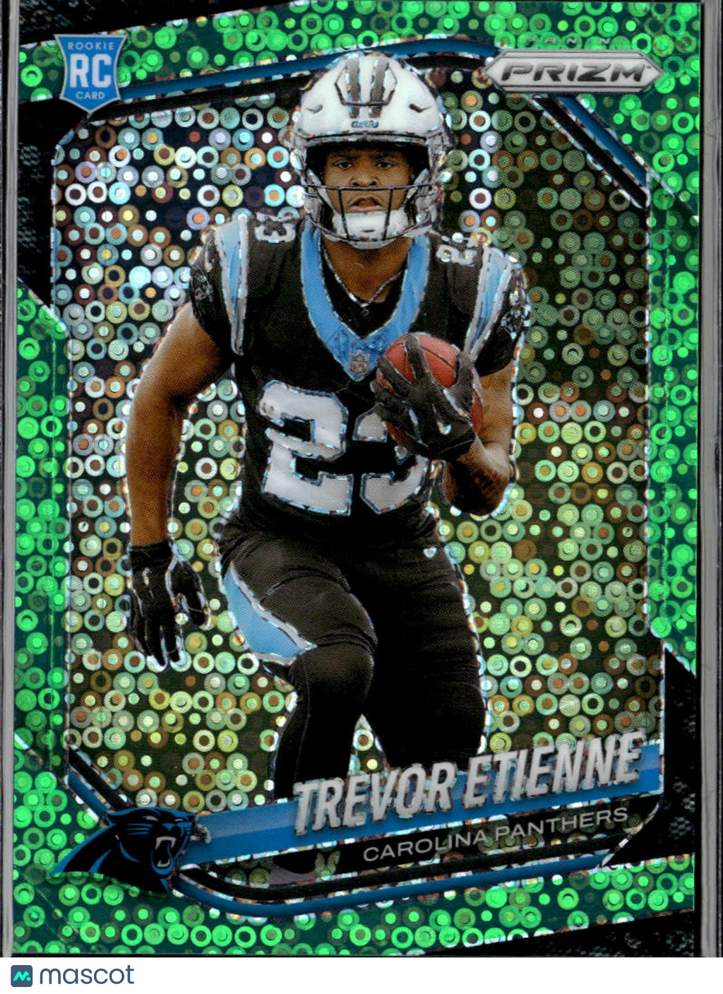 Trevor Etienne 2025 Prizm Green Disco Prizm Rookie RC 7/10 Carolina Panthers