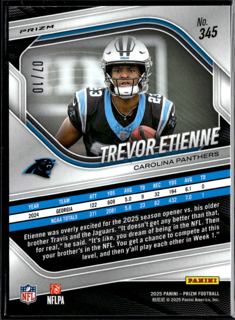 Trevor Etienne 2025 Prizm Green Disco Prizm Rookie RC 7/10 Carolina Panthers