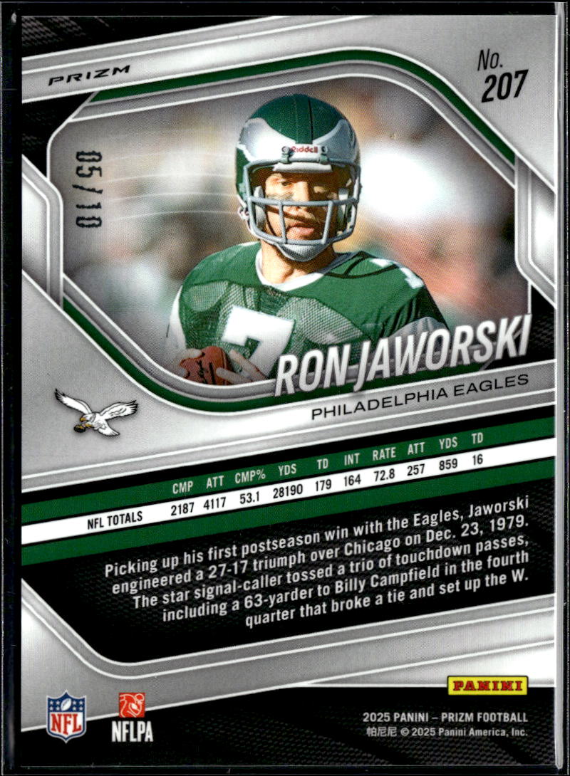 Ron Jaworski 2025 Prizm Green Disco Prizm 5/10 Philadelphia Eagles