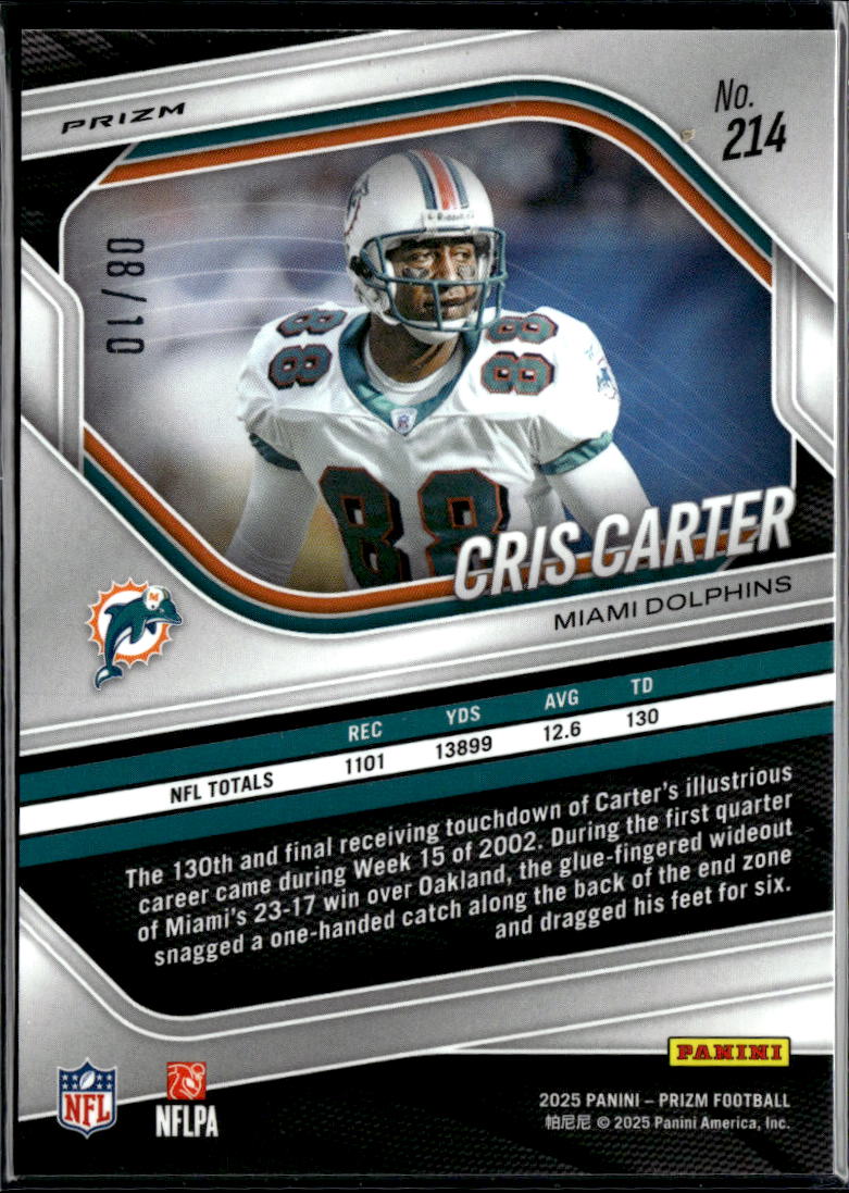 Cris Carter 2025 Prizm Green Disco Prizm 8/10 Miami Dolphins