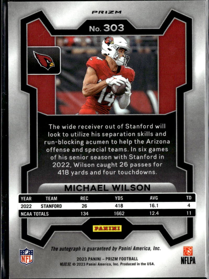 Michael Wilson 2023 Prizm Auto Autograph Rookie RC Silver Arizona Cardinals