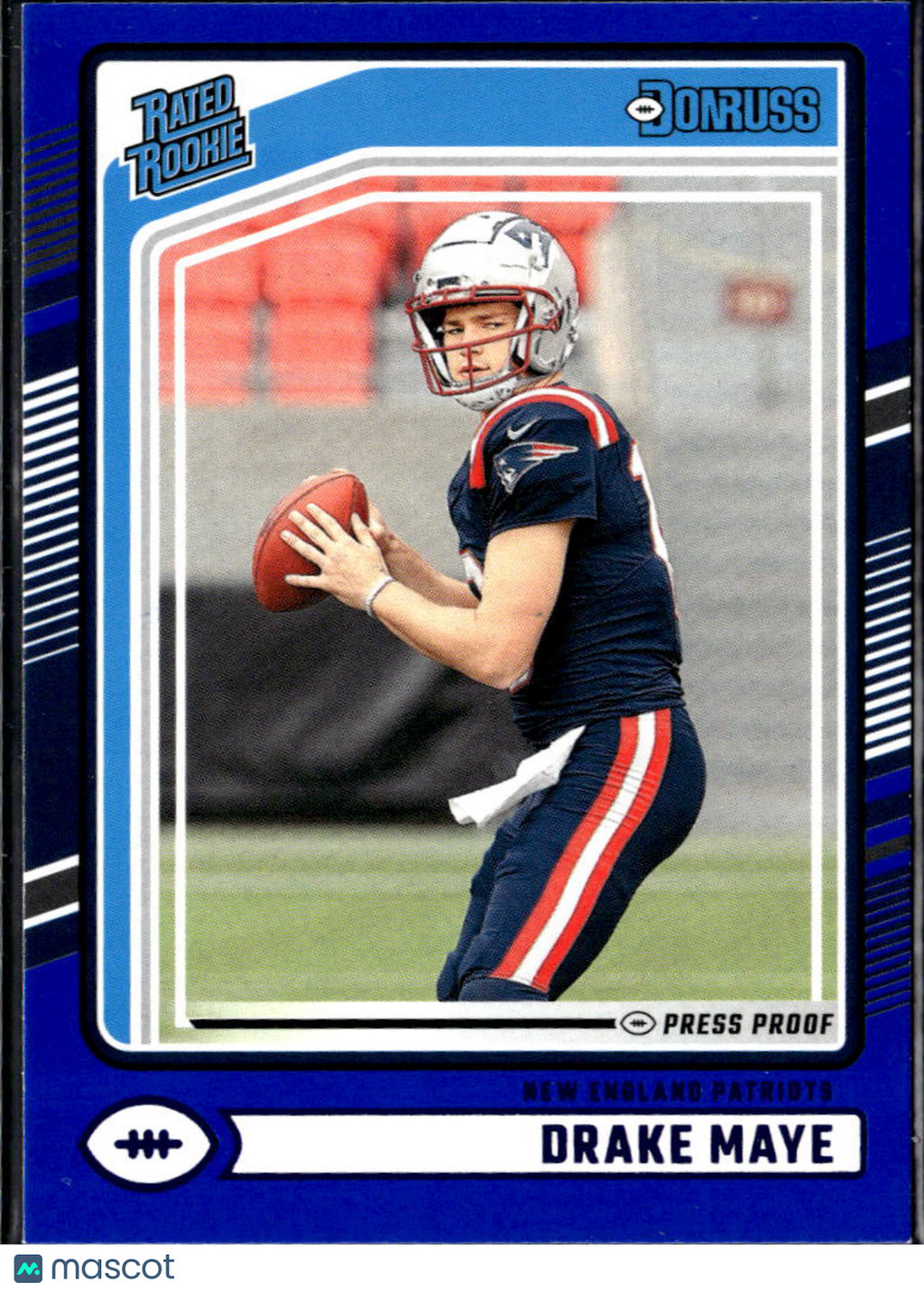Drake Maye 2024 Donruss Rated Rookie Blue Press Proof RC New England Patriots
