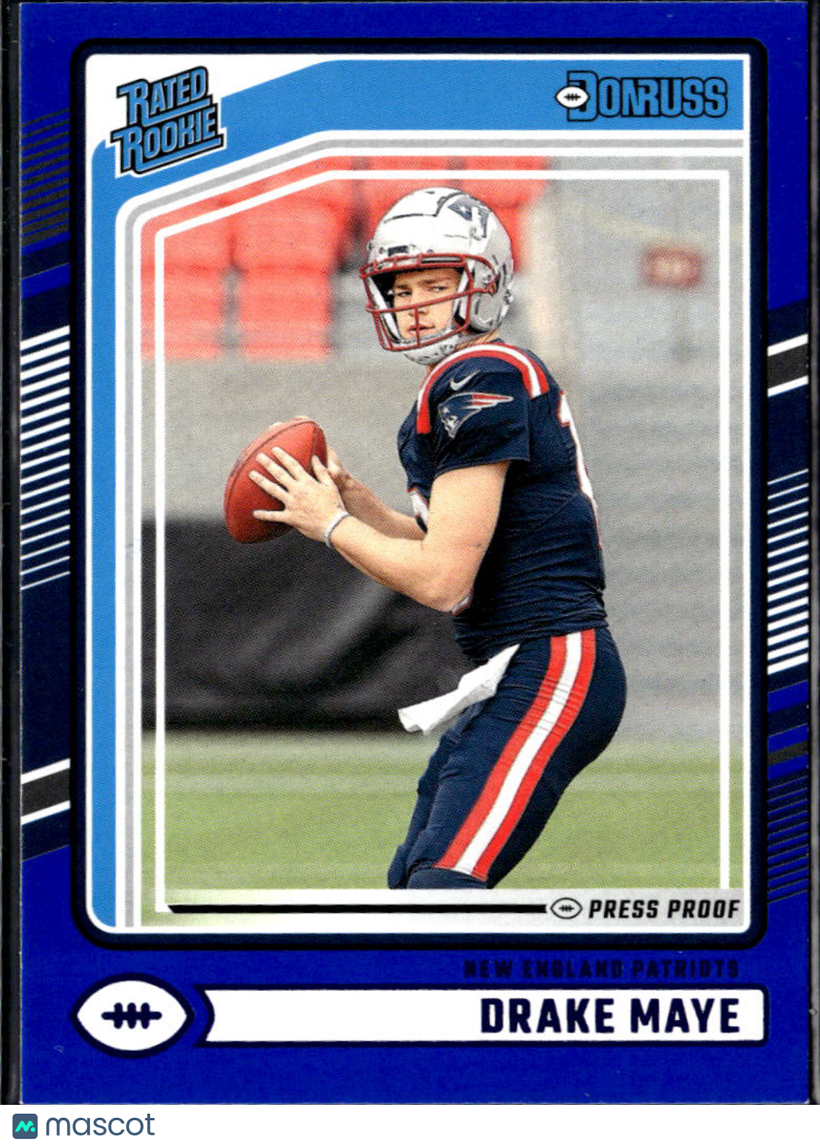 Drake Maye 2024 Donruss Rated Rookie Blue Press Proof RC New England Patriots