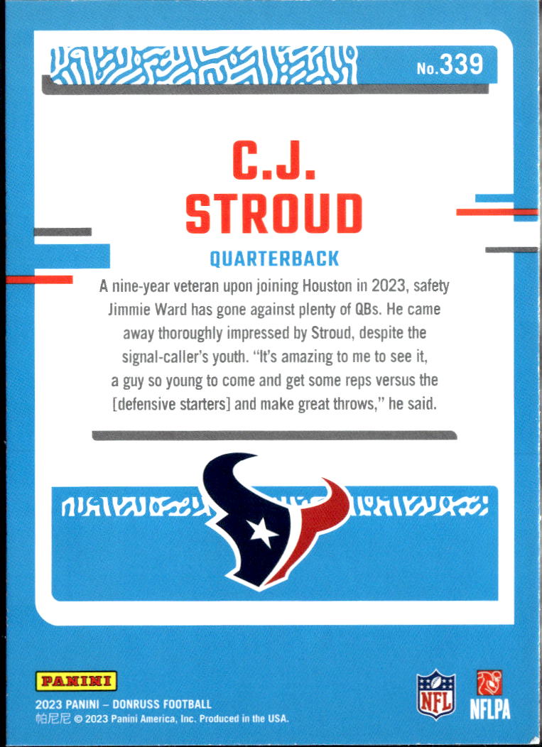 C.J. Stroud 2023 Donruss Rated Rookie Blue Press Proof RC Houston Texans