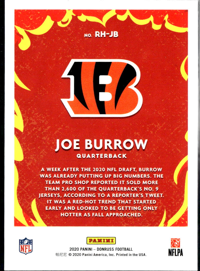 Joe Burrow 2020 Donruss Red Hot Rookies RC Cincinnati Bengals