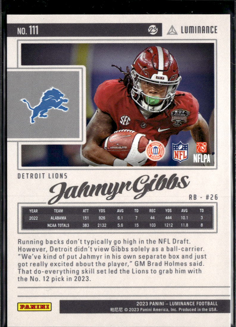 Jahmyr Gibbs 2023 Luminance GOLD Rookie RC 44/200 Detroit Lions