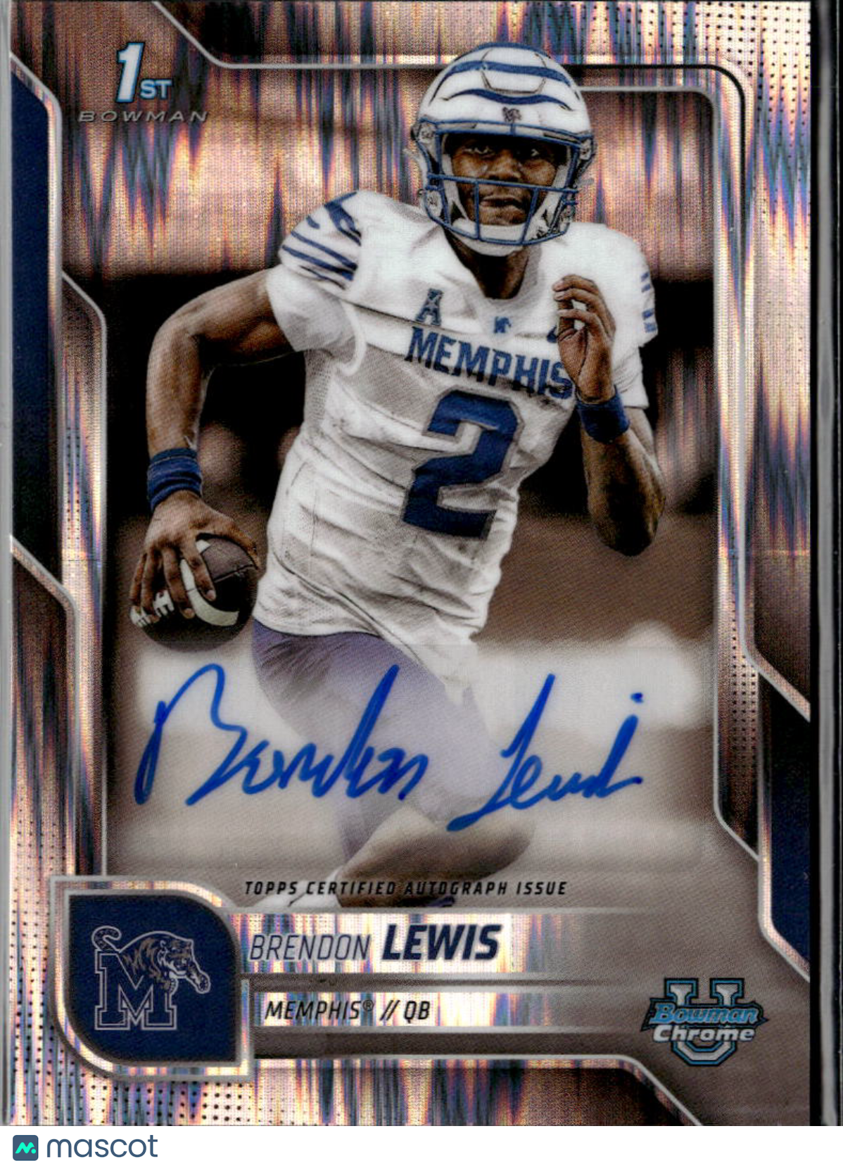 Brendon Lewis 2025 Bowman Chrome 1st Auto Autograph RC Memphis Tigers