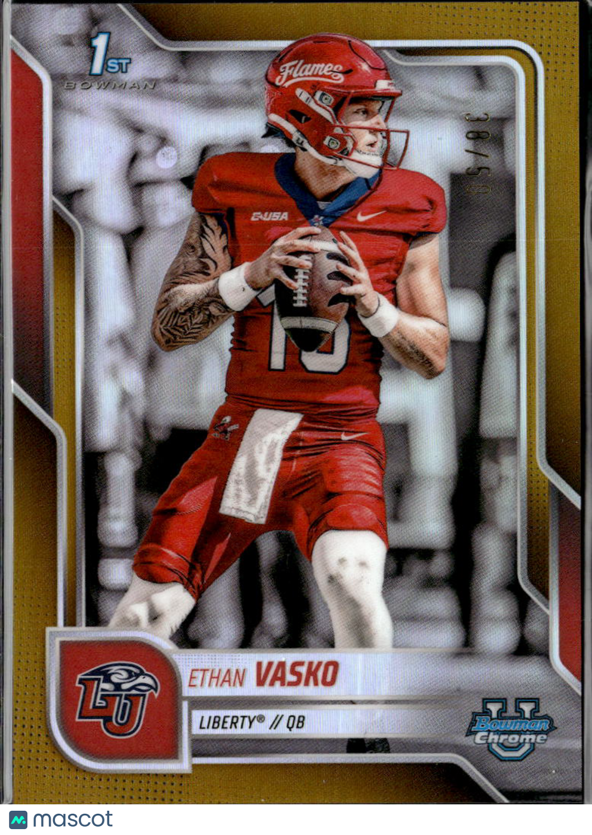 Ethan Vasko 2025 Bowman Chrome 1st GOLD Refractor RC 38/50 Liberty Flames