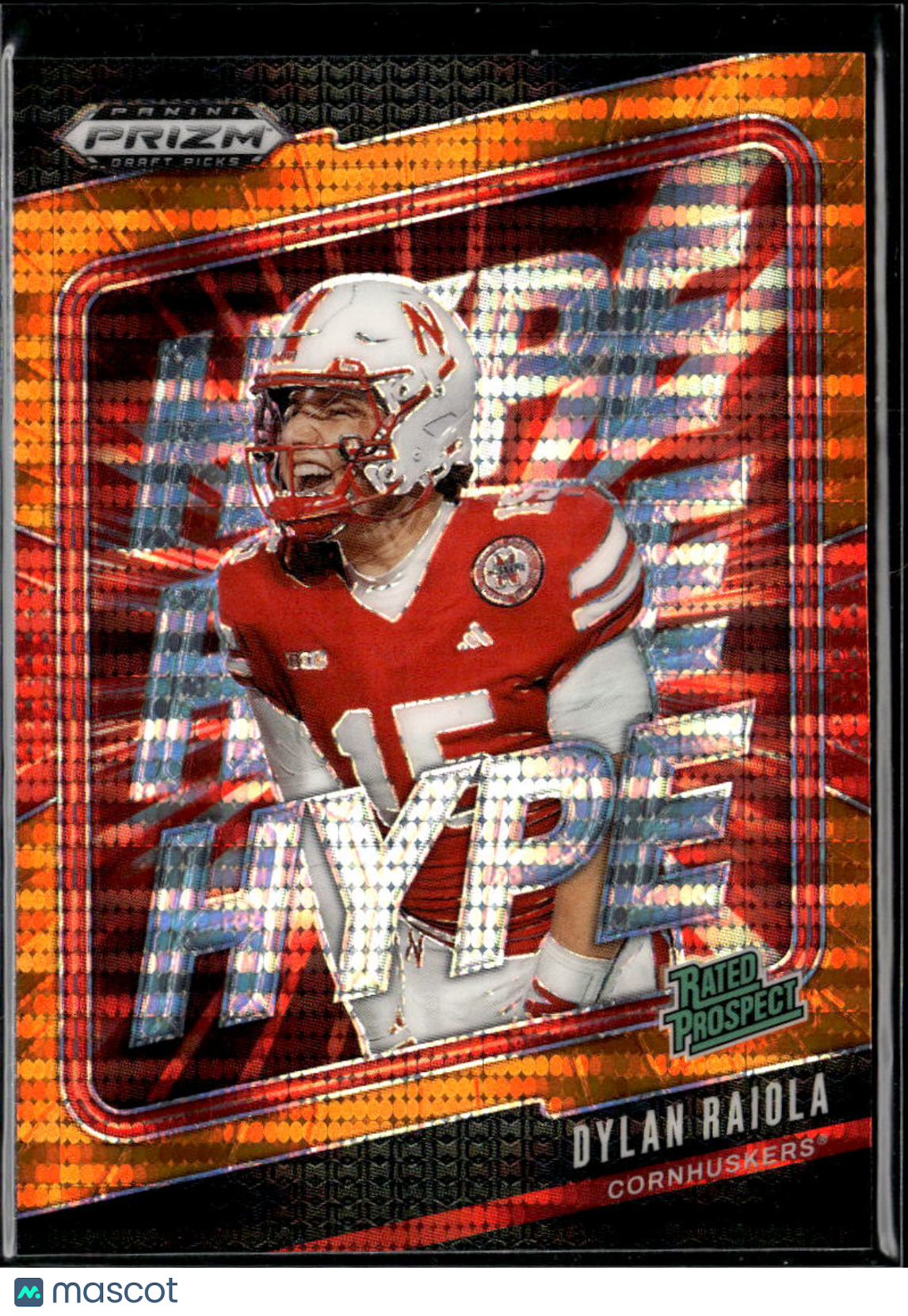 Dylan Raiola 2025 Prizm Draft Hype Orange Pulsar Prizm RC 49/75 Nebraska