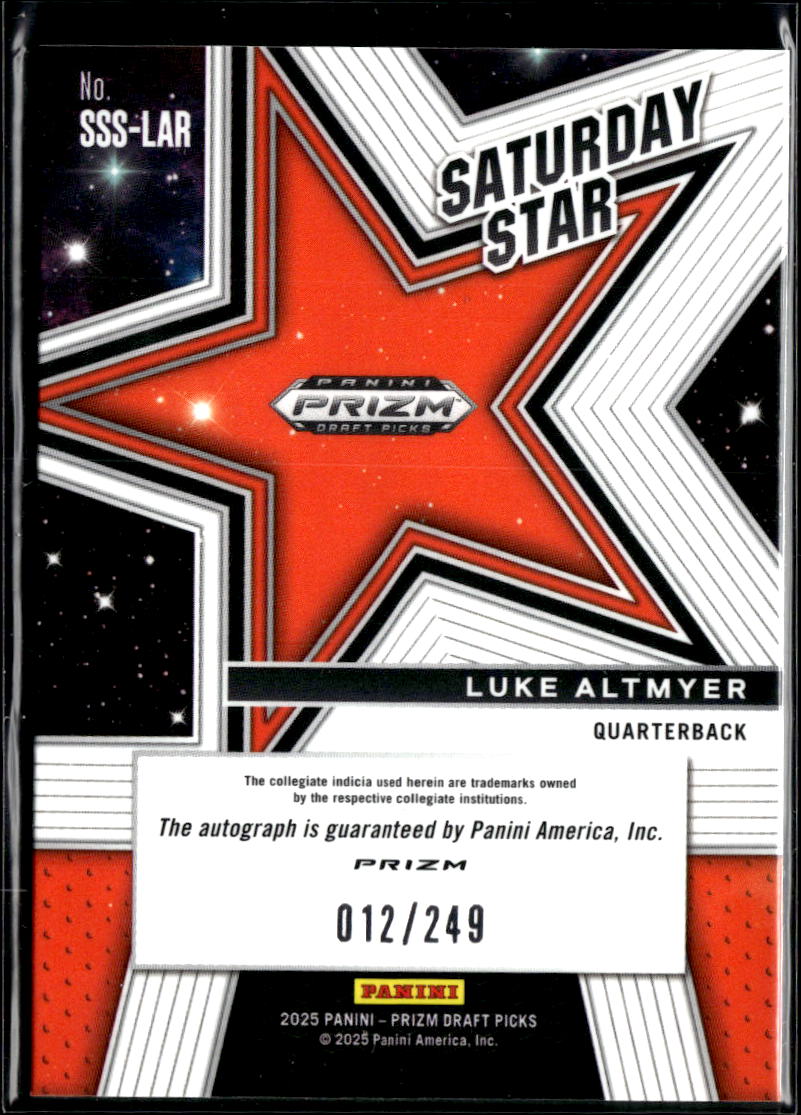Luke Altmyer 2025 Prizm Draft Auto Autograph Blue RC Rookie Illinois 12/249