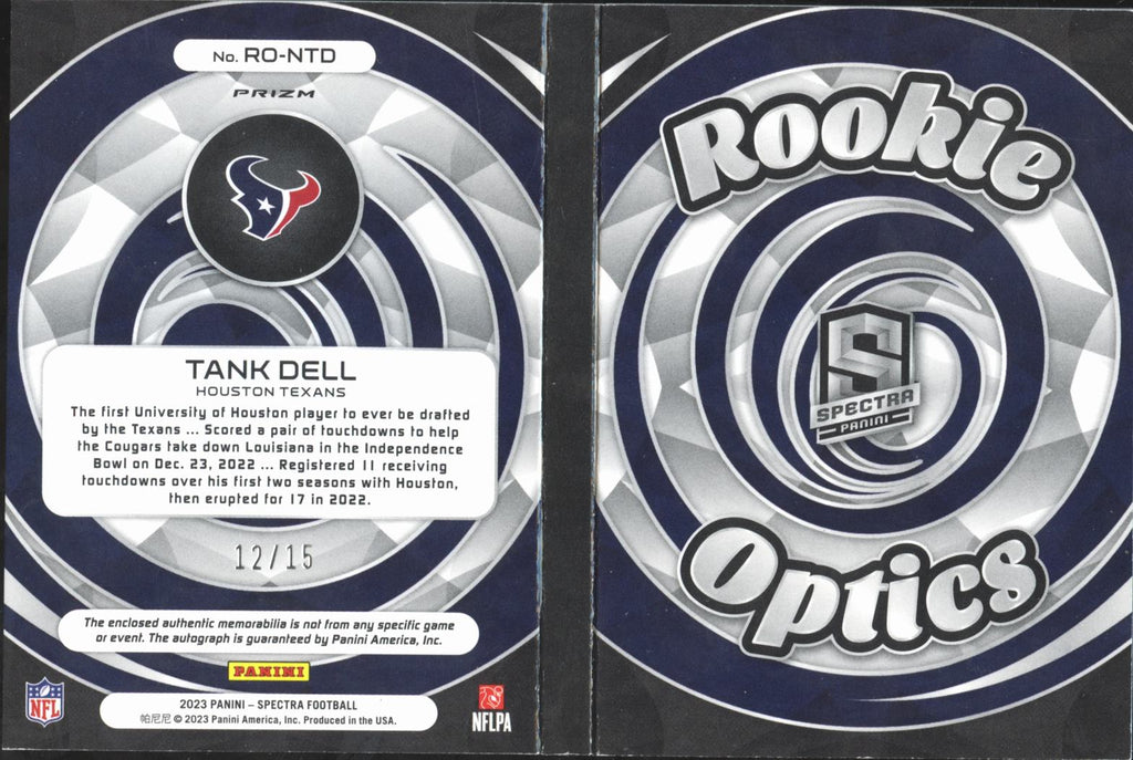 Tank Dell 2023 Spectra Auto Autograph Patch Booklet RC 12/15 Houston Texans