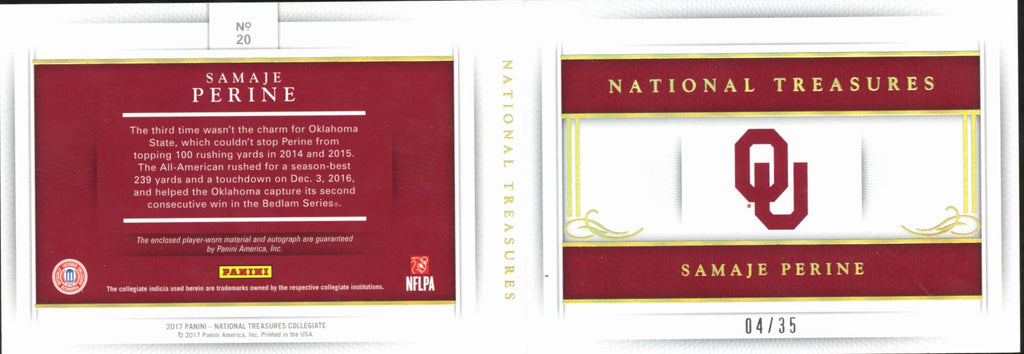 Samaje Perine 2017 National Treasures Auto Autograph Patch Booklet 4/35 Sooners