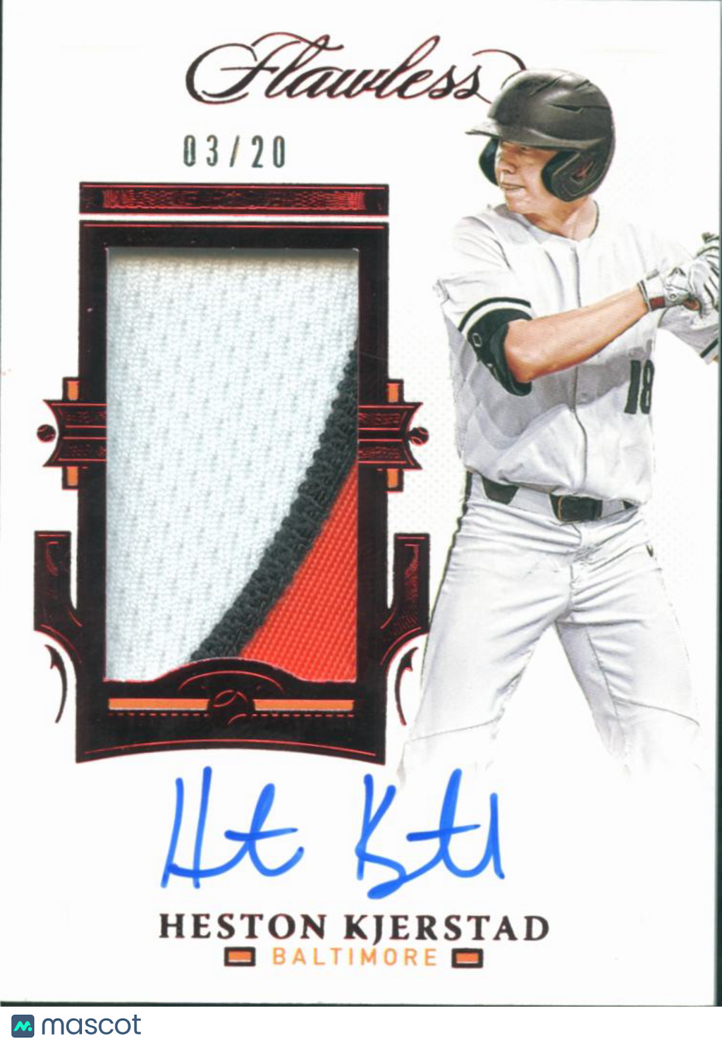 Heston Kjerstad 2021 Flawless Auto Autograph Patch 3/20 Baltimore Orioles