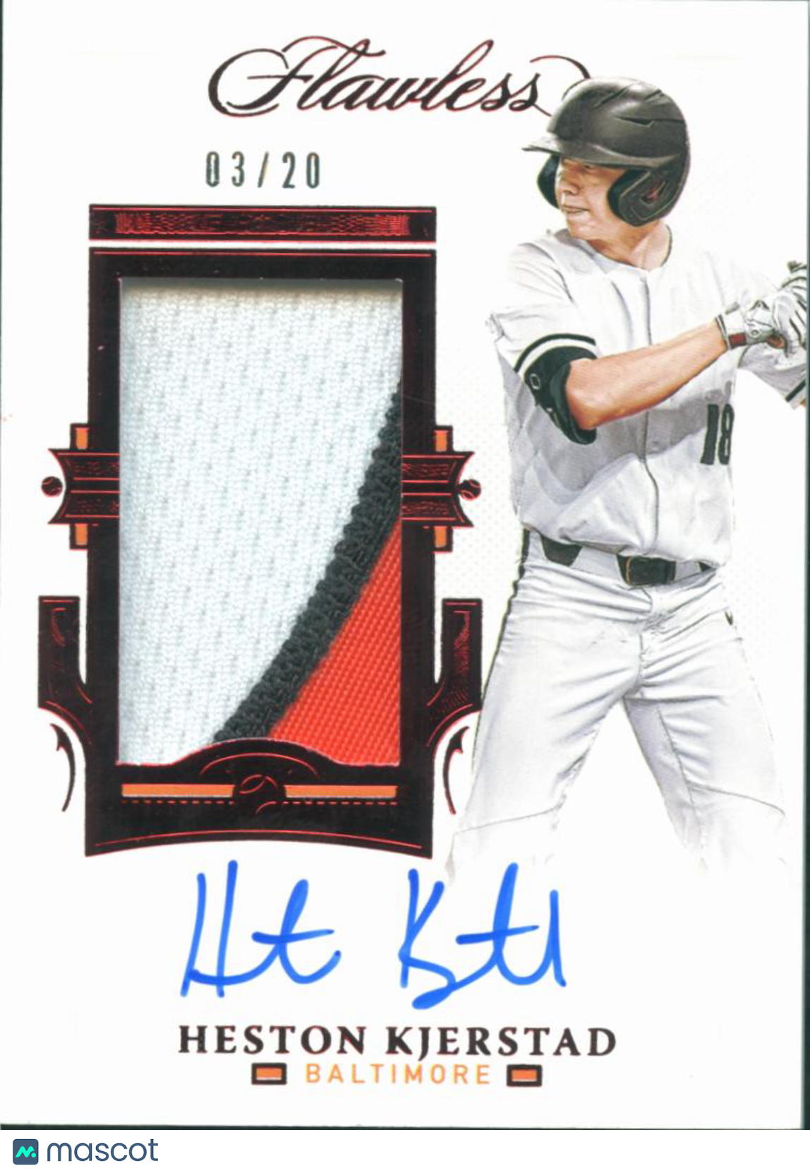 Heston Kjerstad 2021 Flawless Auto Autograph Patch 3/20 Baltimore Orioles