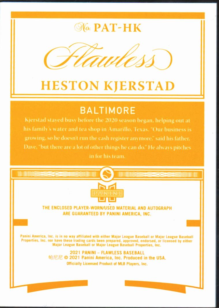Heston Kjerstad 2021 Flawless Auto Autograph Patch 3/20 Baltimore Orioles