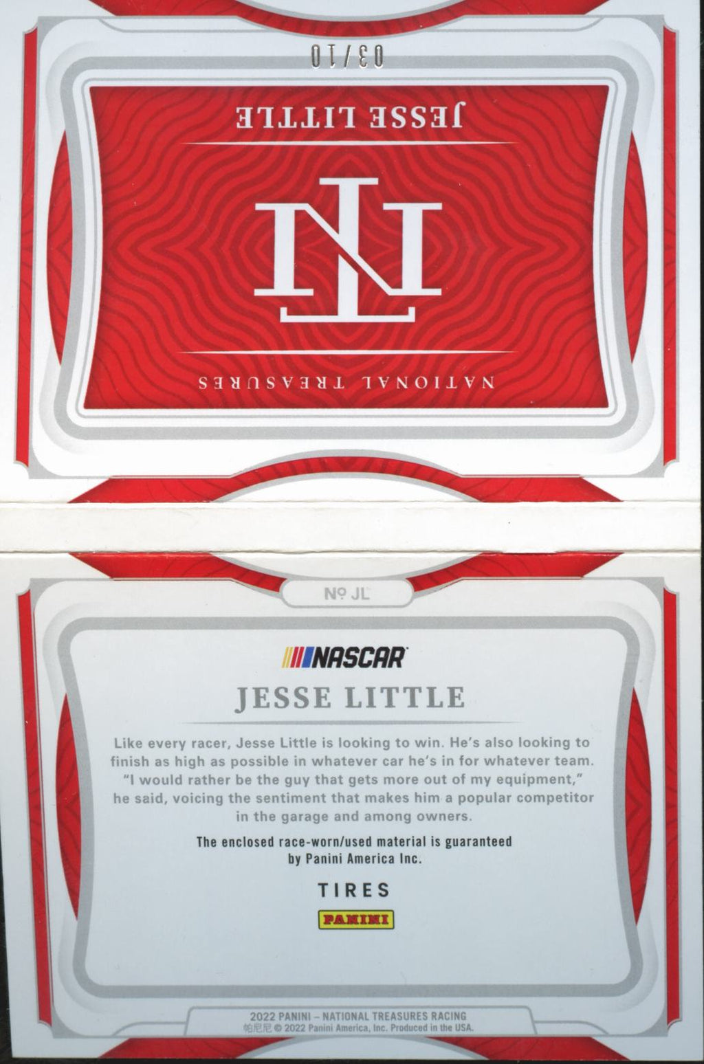 Jesse Little 2022 National Treasures Racing Race-worn/used material Tires 3/10