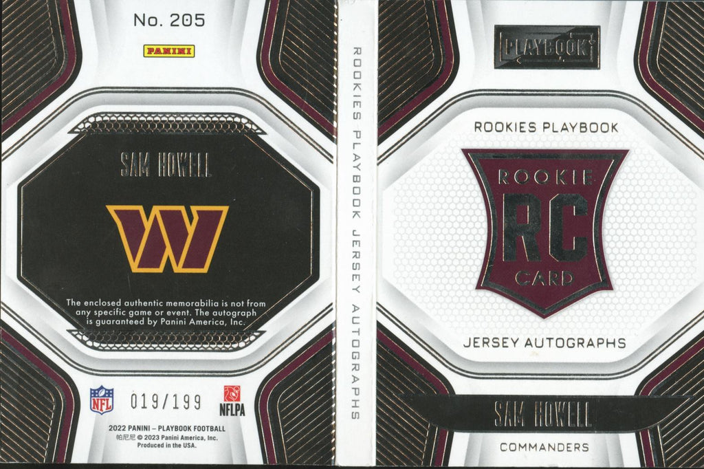 Sam Howell 2023 Playbook Auto Autograph Patch Booklet 19/199 Commanders