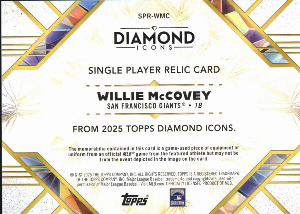 Willie McCovey 2025 Topps Diamond Icons Single Relic /10 San Francisco Giants