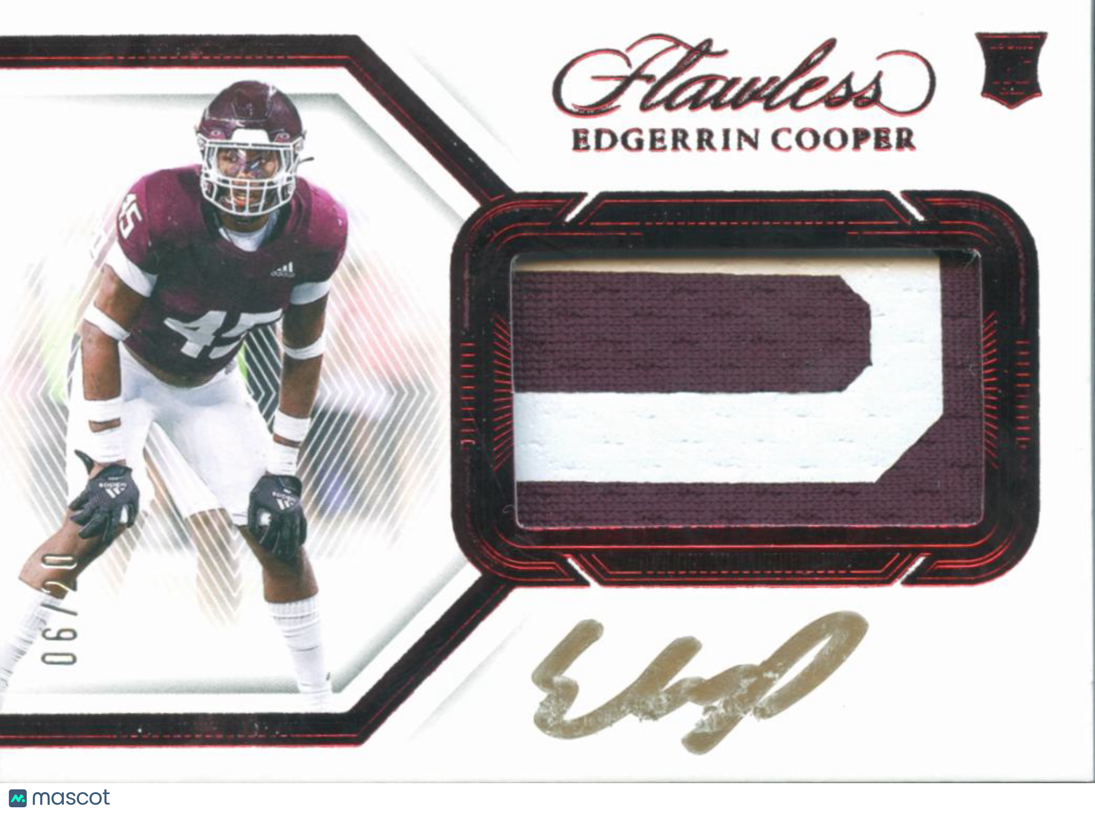 Edgerrin Cooper 2024 Flawless Auto Autograph Patch RC 6/20 Texas A&M Aggies