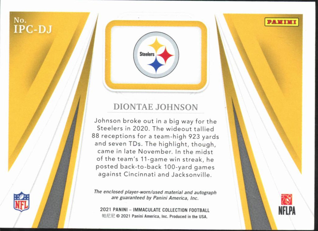 Diontae Johnson 2021 Immaculate Auto Autograph Patch 82/99 Pittsburgh Steelers