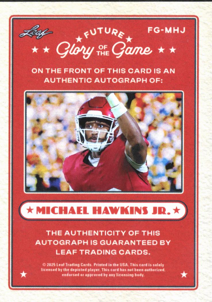 Michael Hawkins Jr. 2025 Leaf Future Glory of the Game Auto /99 Oklahoma Sooners