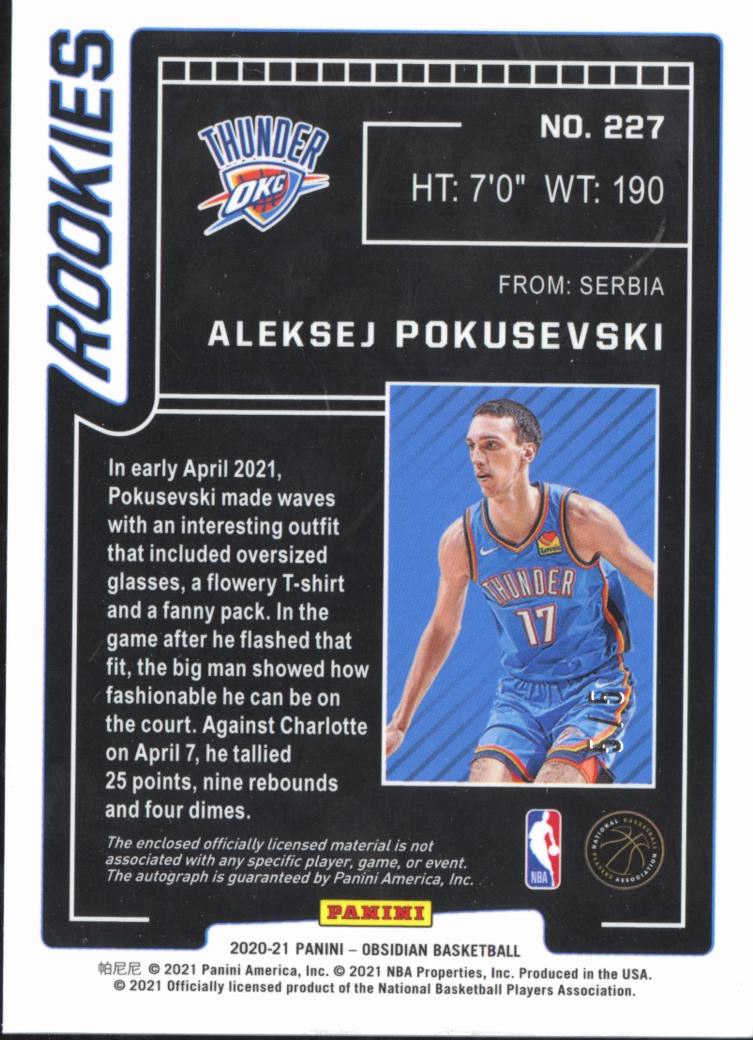 Aleksej Pokusevski 2020 Panini Obsidian RC Patch Auto Red Etch /5 Thunder