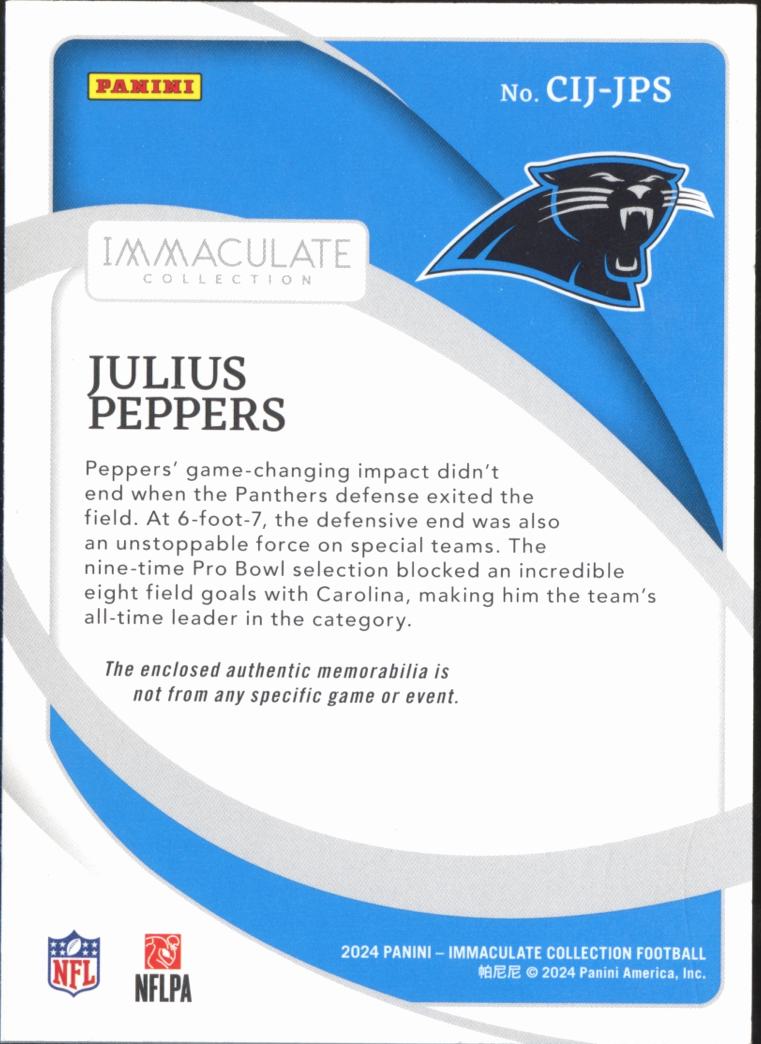 Julius Peppers 2024 Panini Immaculate Collection Clearly Jersey /99 Panthers