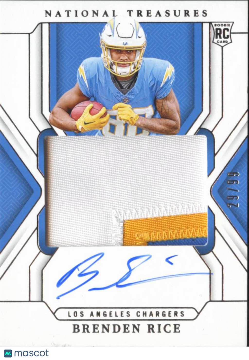 Brenden Rice 2025 National Treasures Patch RC Auto /99 Los Angeles Chargers
