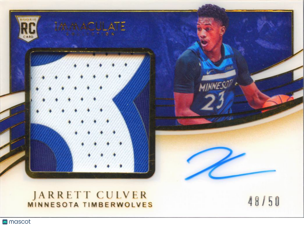 Jarrett Culver 2019 Immaculate Premium Patch RC Auto /50 Minnesota Timberwolves