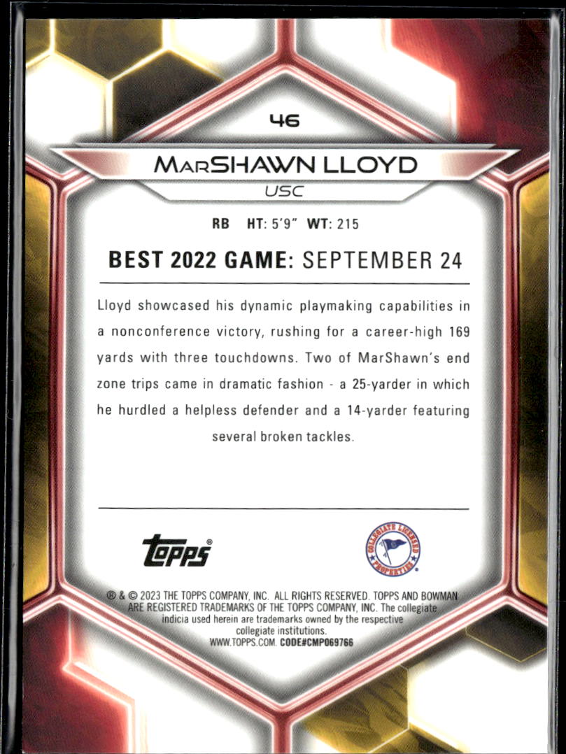 MarShawn Lloyd 2023 Bowman's Best University Teal Refractor /15 USC Trojans