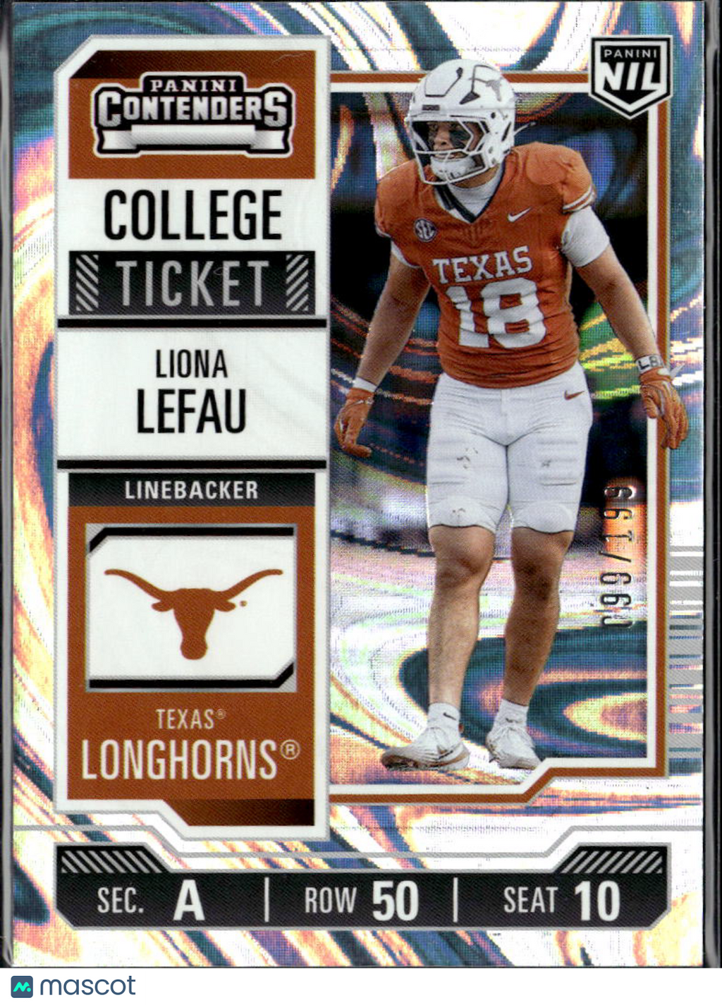 Liona Lefau 2025 Panini Contenders NIL College Ticket Swirl /199 Texas Longhorns