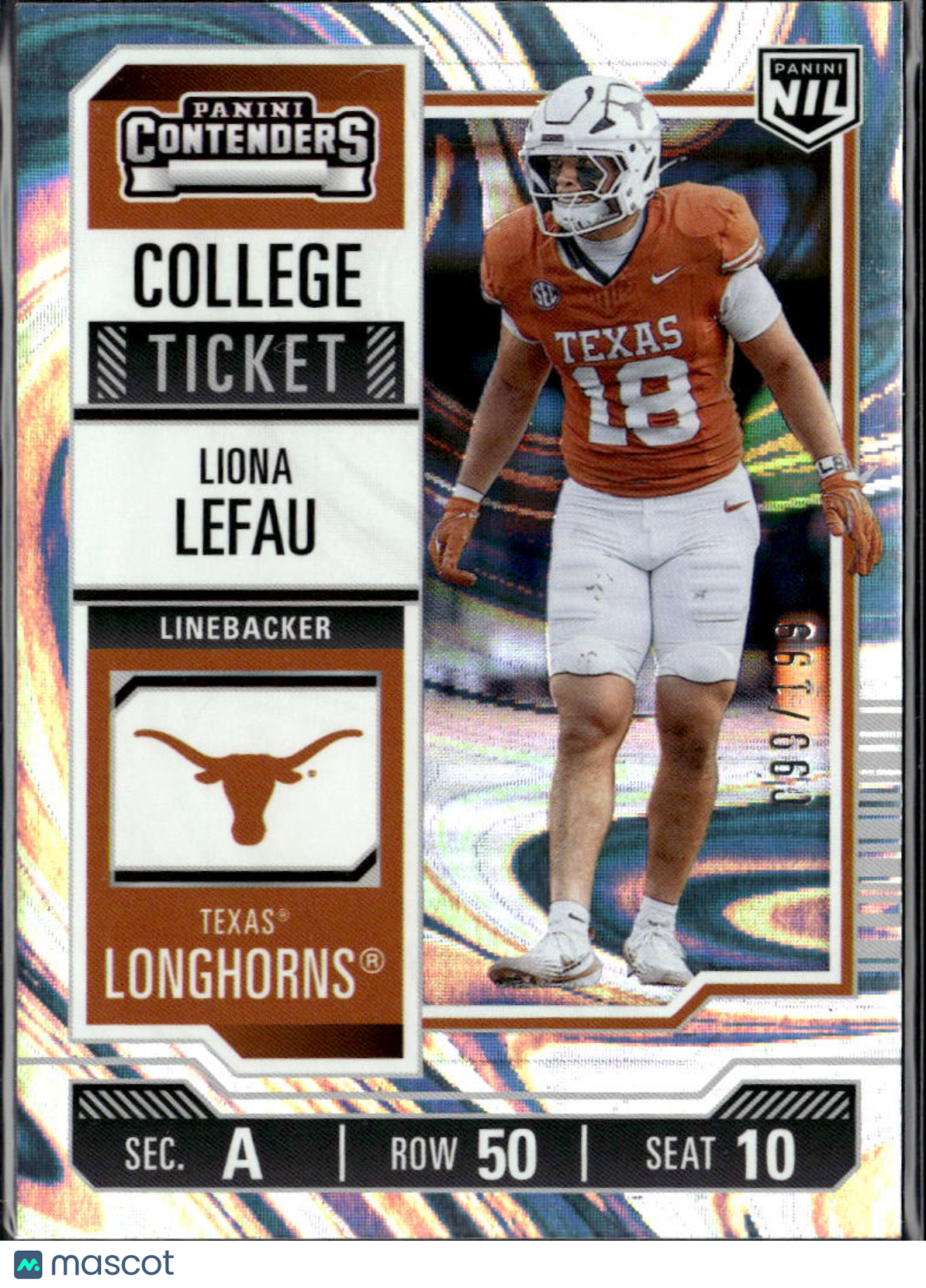 Liona Lefau 2025 Panini Contenders NIL College Ticket Swirl /199 Texas Longhorns