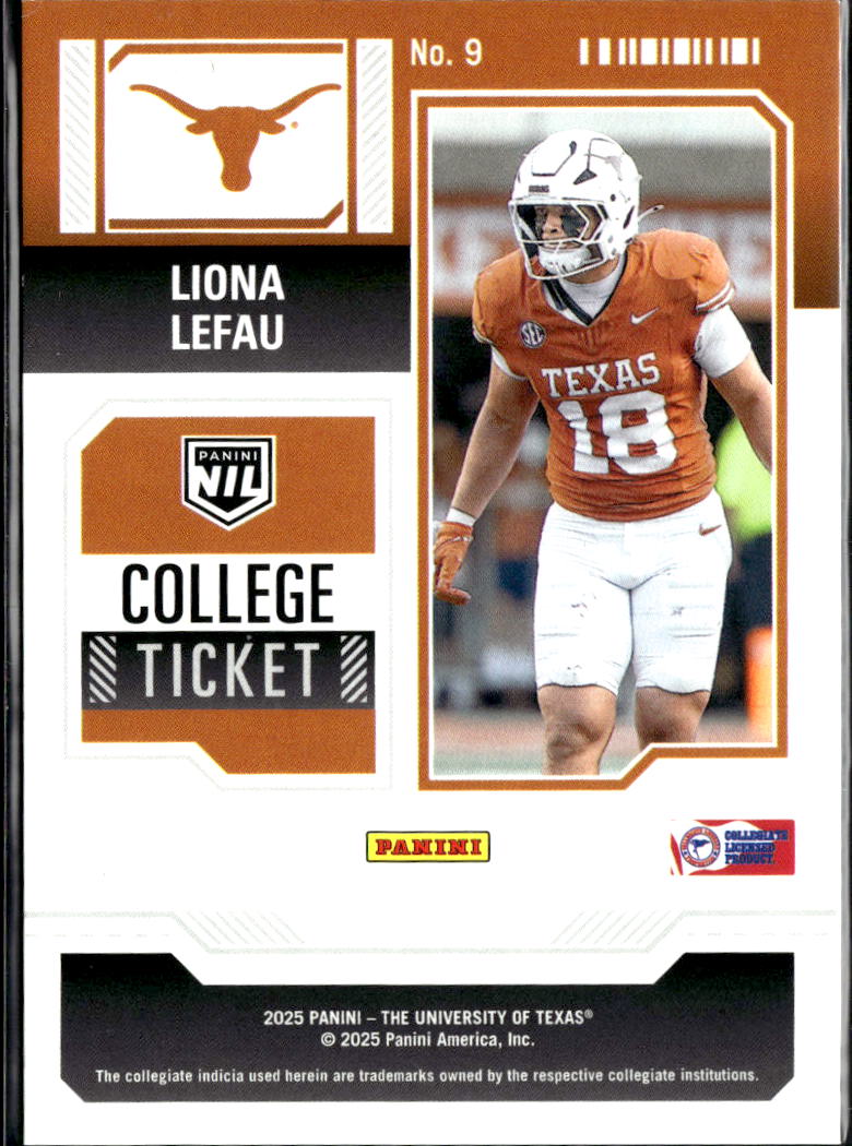 Liona Lefau 2025 Panini Contenders NIL College Ticket Swirl /199 Texas Longhorns