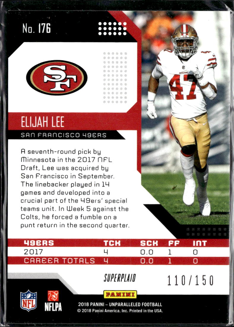 Elijah Lee 2018 Panini Unparalleled RC Superplaid /150 San Francisco 49ers