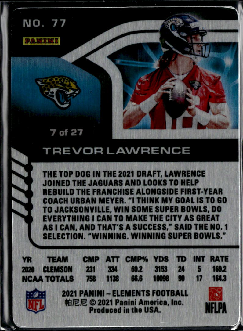 Trevor Lawrence 2021 Panini Elements Cobalt RC /27 Jacksonville Jaguars