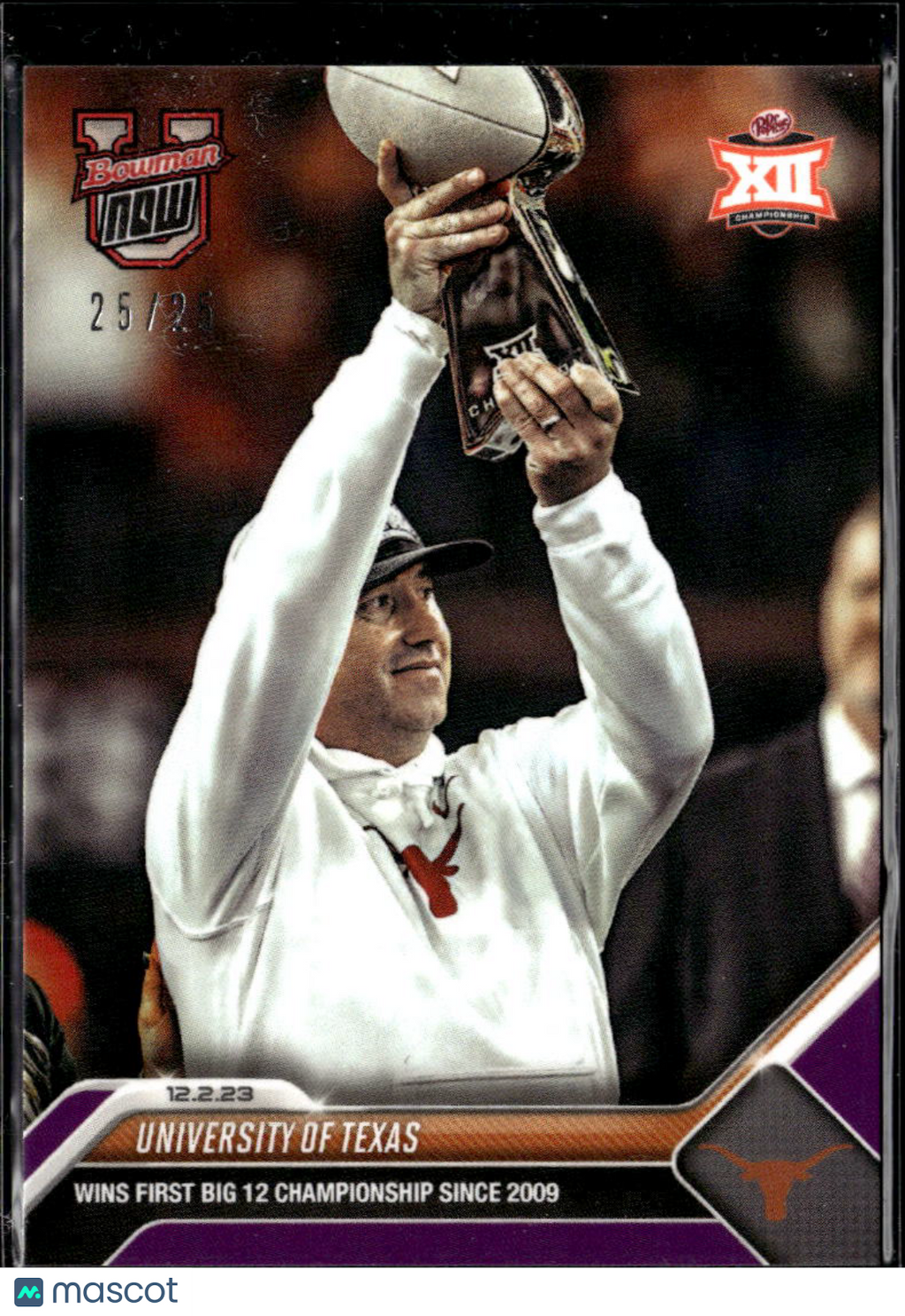 Steve Sarkisian 2023 Bowman Now University Purple /25 Texas Longhorns
