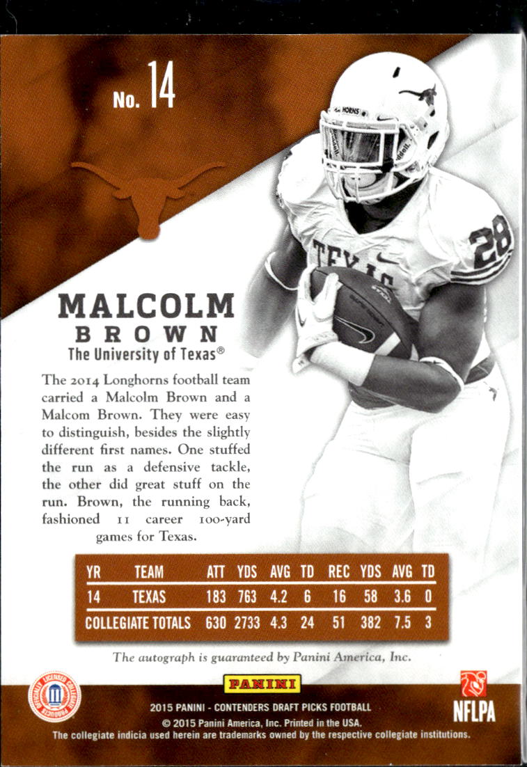 Malcolm Brown 2015 Contenders Draft Picks Rush Week SSP Auto Texas Longhorns