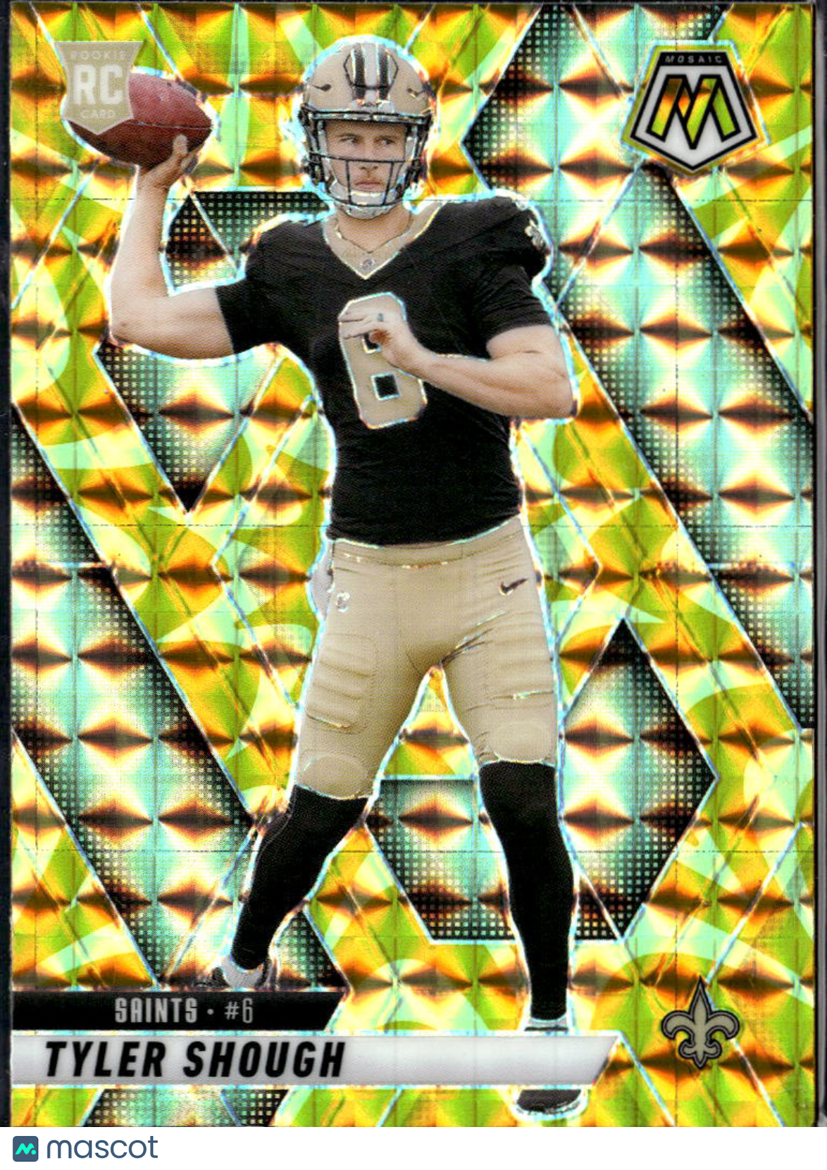 Tyler Shough 2025 Panini Mosaic Yellow Reactive RC New Orleans Saints
