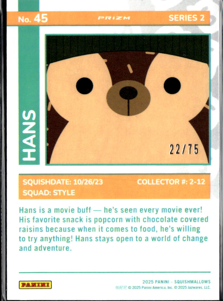 Hans 2025 Panini Prizm Squishmallows Series 2 #45 Teal /75