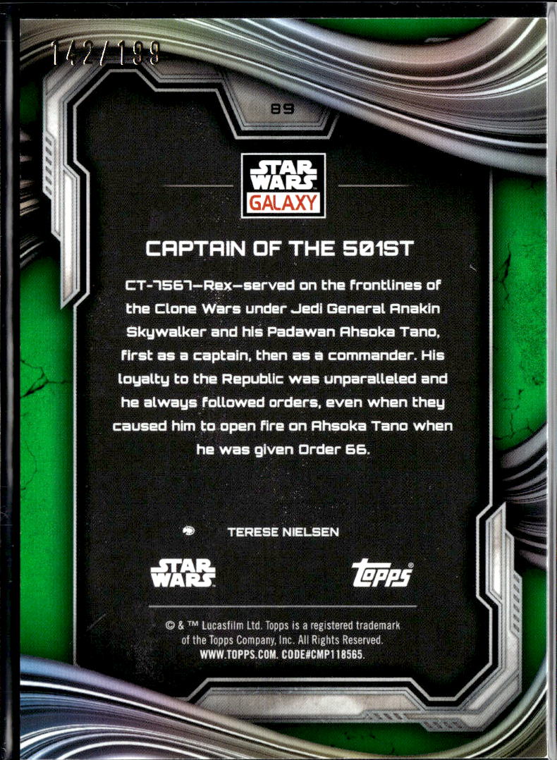 Captain of the 501st 2021 Topps Star Wars Galaxy Green Shimmer Refractor 142/199