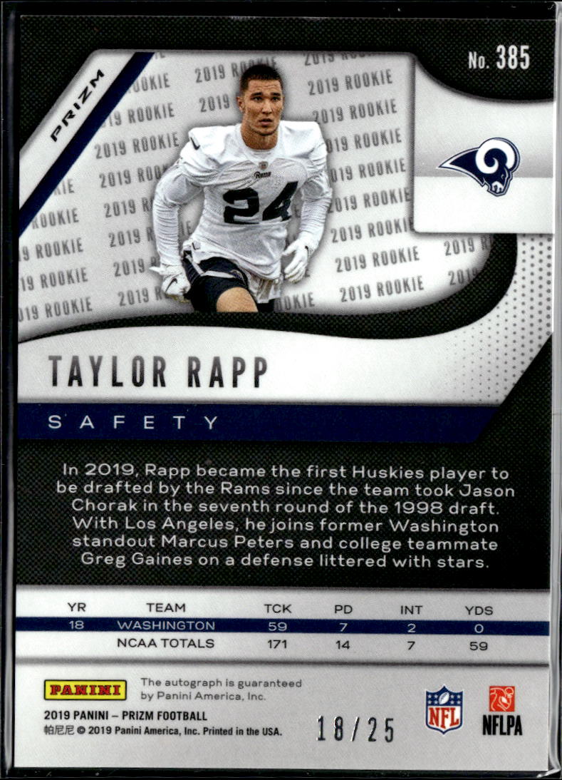 Taylor Rapp 2019 Prizm Auto Autograph Red Shimmer RC 18/25 Los Angeles Rams