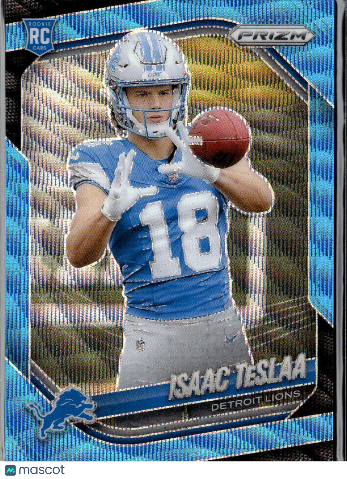 Isaac TeSlaa 2025 Prizm Blue Wave Prizm Rookie RC 38/230 Detroit Lions