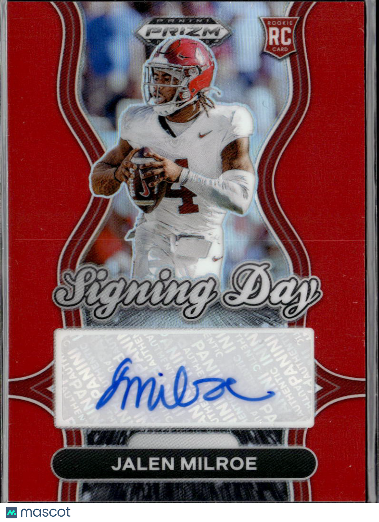 Jalen Milroe 2025 Prizm Draft Auto Autograph RC 82/100 Alabama Crimson Tide