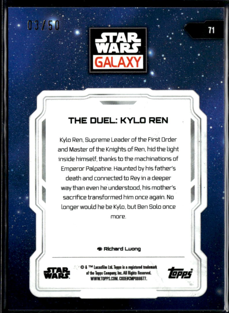 The Duel: Kylo Ren 2021 Topps Star Wars Galaxy Chrome Mojo Refractor 3/50