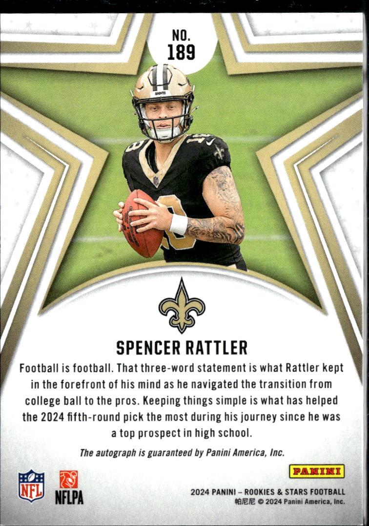 Spencer Rattler 2024 Rookies & Stars Auto Autograph RC 261/299 Saints